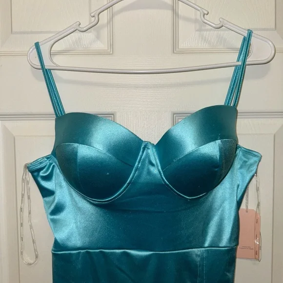 Elegant Teal Satin Bustier Top - Picture 1 of 5